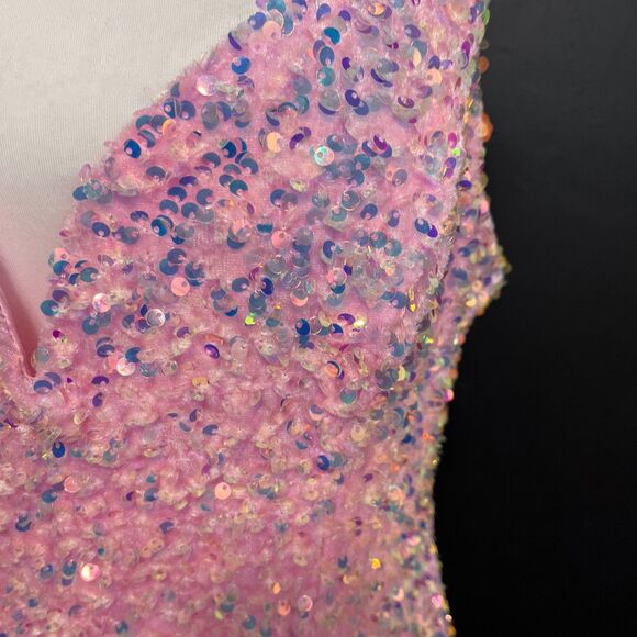 B. Smart Pink Iridescent Sequin Floor Length Dress Size 13 - Picture 5 of 15